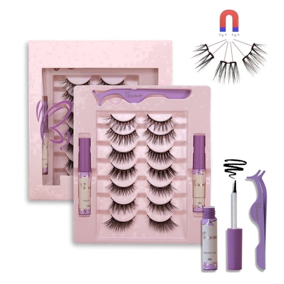 SABRINA Magnetic Eyelash Kit, 7 Pair, 5 Half Lashes and 2 Pair Cluster Lashes, Reusable Natural Look