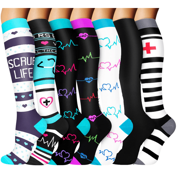 7 Pairs Medical Sport Compression Socks - 15-20mmhg Graduated Knee-High Support for Men & Women, Ideal for Soccer, Running, and Nurses