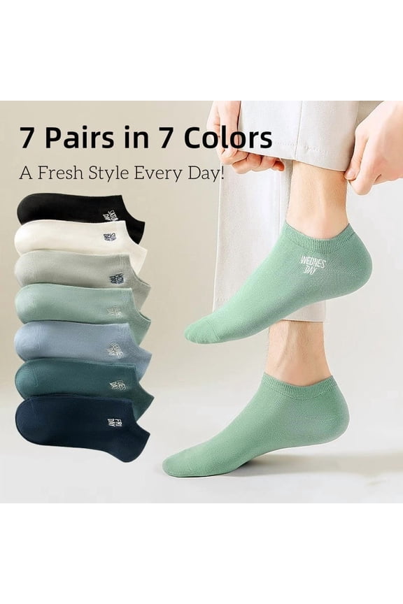7 Pairs Mens Weekly Socks  7 Colors, Breathable & Lightweight Ankle Socks with Reinforced Toe & Heel, 0 Fluorescent Agent, for Daily Comfort