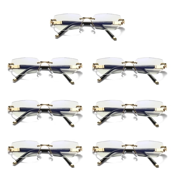 7 Pairs Mens Diamond Shape Rimless Blue Light Blocking Reading Glasses Metal Readers +1.00