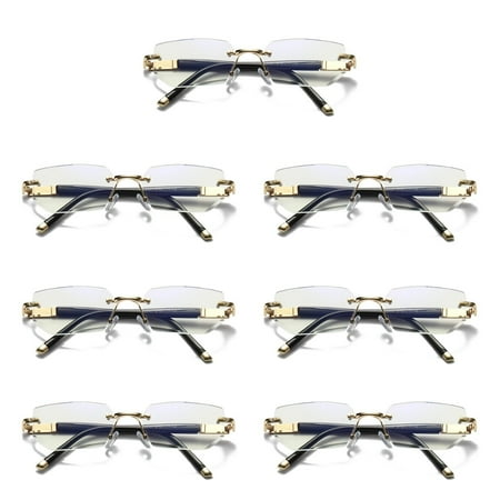 7 Pairs Mens Diamond Shape Rimless Blue Light Blocking Reading Glasses Metal Readers +1.50