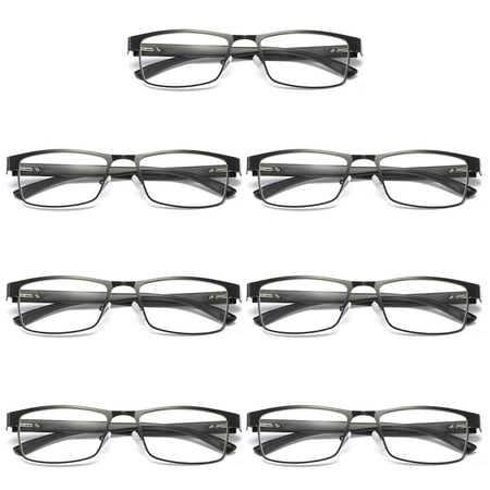 7 Pairs Mens Rectangular Blue Light Blocking Reading Glasses Spring Hinge Readers +0.75