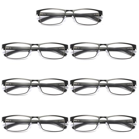 7 Pairs Mens Rectangular Blue Light Blocking Reading Glasses Spring Hinge Readers +1.25