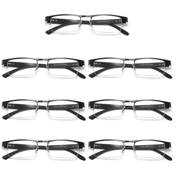7 Pairs Mens Rectangular Metal Half Frame Reading Glasses Spring Hinge Black Readers +2.75