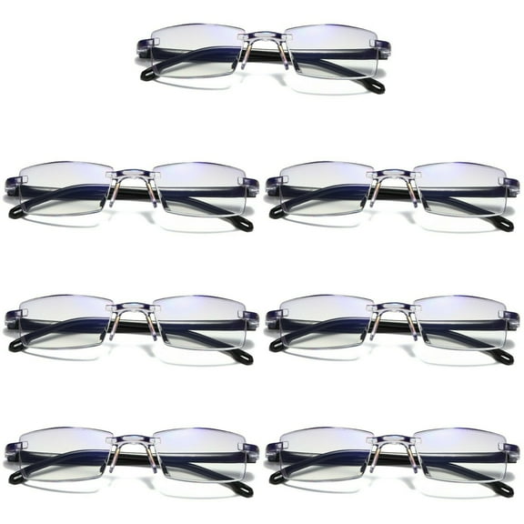 7 Pairs Mens Rectangular Rimless Blue Light Blocking Reading Glasses Unisex Readers +1.00