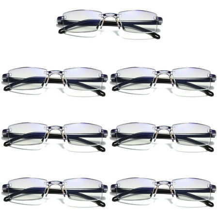 7 Pairs Mens Rectangular Rimless Blue Light Blocking Reading Glasses Unisex Readers +1.50