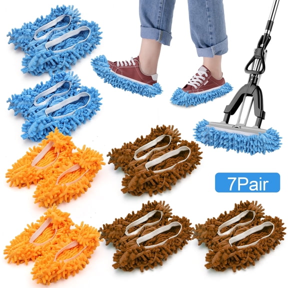 7 Pairs Mop Slippers, EEEkit Microfiber Dust Duster, Multi-Function Reusable Foot Socks, Floor Cleaning Shoes Cover for House Kitchen Office, Spring Cleaning Mop Pads