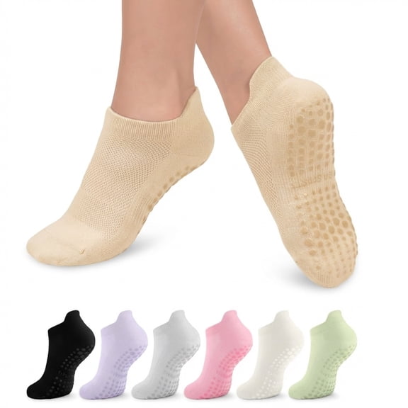 7 Pairs Non Slip Pilates Socks for Women, Grip Yoga Socks for Barre, Ballet, Home Workout & Hospital, Cozy Support for Confident Barefoot Training