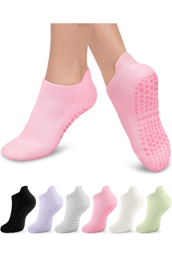 7 Pairs Non Slip Pilates Socks for Women, Grip Yoga Socks for Barre, Ballet, Home Workout & Hospital, Cozy Support for Confident Barefoot Training