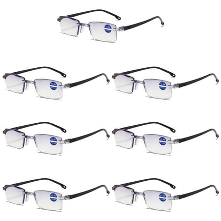 7 Pairs Rimless Blue Light Blocking Reading Glasses Diamond Cut Edge Readers for Men +2.50