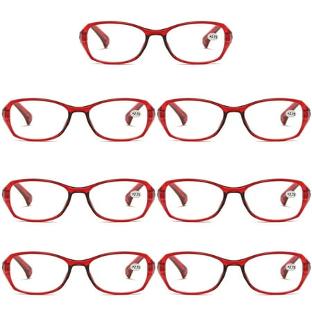 7 Pairs Womens Ladies Blue Light Blocking Reading Glasses Red Readers for Reading Paper work +4.00