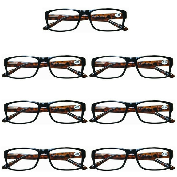 7 Pairs Womens Mens Unisex Rectangular Blue Light Blocking Reading Glasses Spring Hinge Readers +0.75