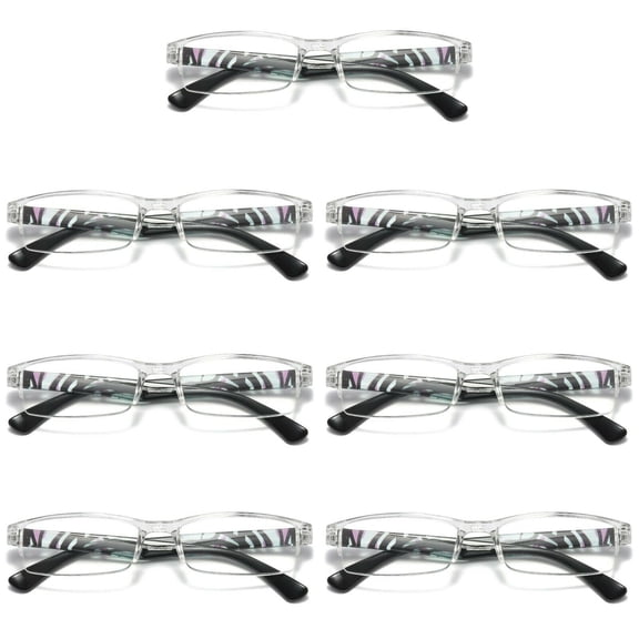 7 Pairs Womens Slim Rectangle Half Frame Blue Light Blocking Reading Glasses Readers +0.75