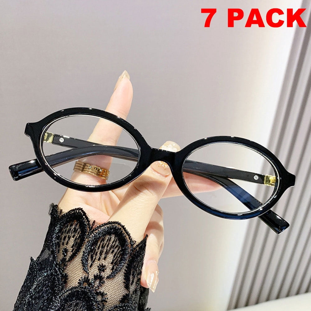 7 Pairs of Black Anti-blue Light Reading Glasses Oval Plastic Classic Readers for Women