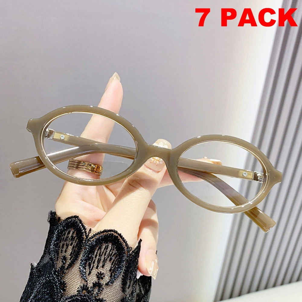 7 Pairs of Brown Anti-blue Light Reading Glasses +4.00 Oval Plastic Classic Readers 4.00 for Women