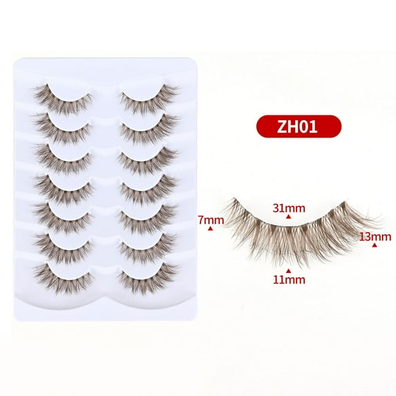 7 Pairs of Chemical Fiber Eyelashes Three-dimensional Curl Brown Eyelashes Transparent Stem Colored Eyelashes
