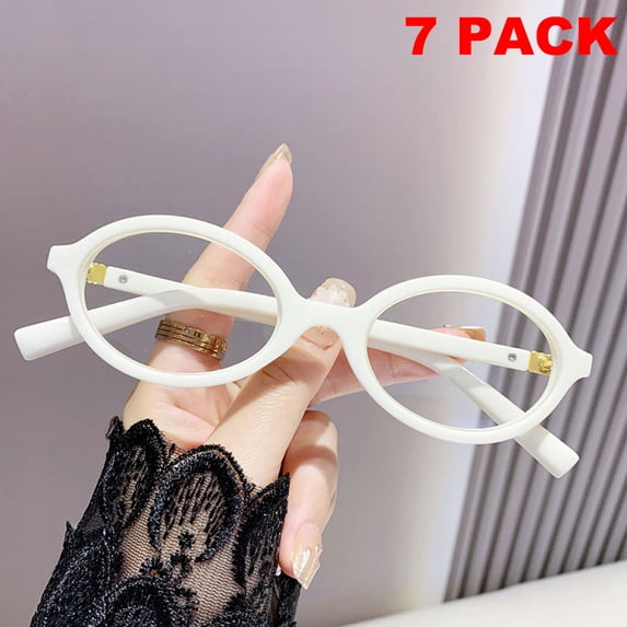 7 Pairs of White Anti-blue Light Reading Glasses +1.00 Oval Plastic Classic Readers 1.00 for Women