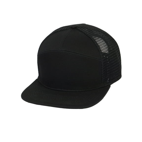 7 Panel Hats For Men - Flat Bill Snapback Trucker Hat, Black