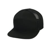 7 Panel Hats For Men - Flat Bill Snapback Trucker Hat, Black