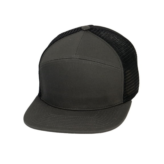 7 Panel Hats For Men - Flat Bill Snapback Trucker Hat, Charcoal