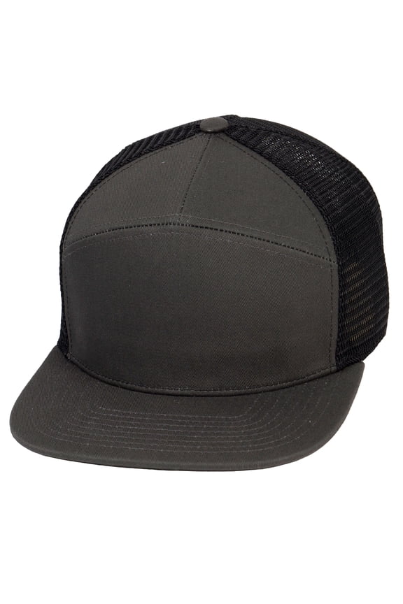7 Panel Hats For Men - Flat Bill Snapback Trucker Hat, Charcoal