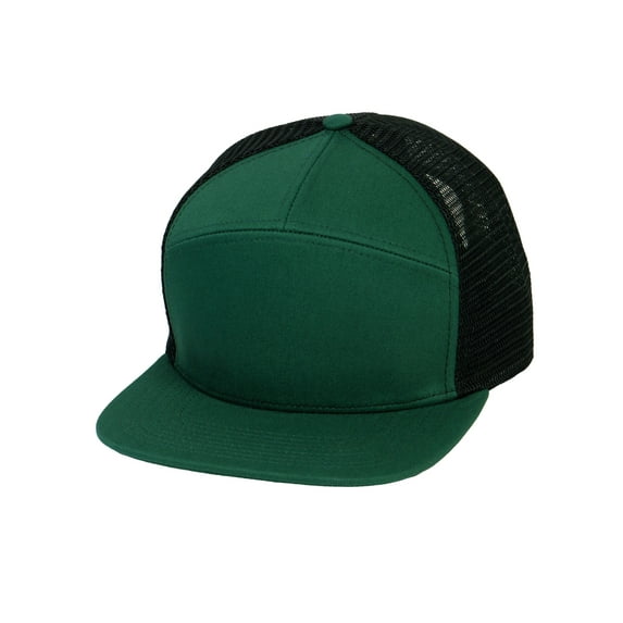 7 Panel Hats For Men - Flat Bill Snapback Trucker Hat, Dark Green