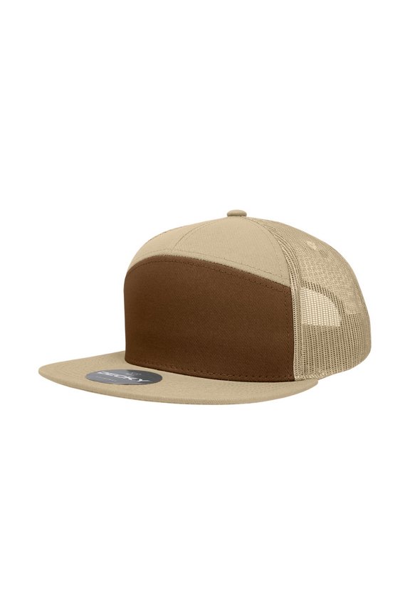 1133 7 Panel High Profile Structured Cotton Blend Trucker-Brown/Khaki/Khaki