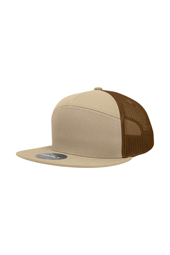 1133 7 Panel High Profile Structured Cotton Blend Trucker-Khaki/Khaki/Brown