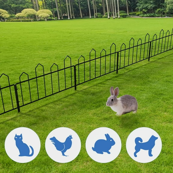 7 Panels Decorative Garden Fence, 13" (H) x 10FT (L) Outdoor Patio Metal Wire Garden Animal Barrier