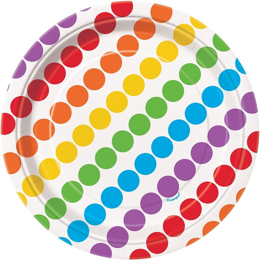 Rainbow Mini Polka Dot Dessert Plates – 8 Colorful 6.875-Inch Disposable Plates For Birthdays, Parties, Snacks & Cake - View #7