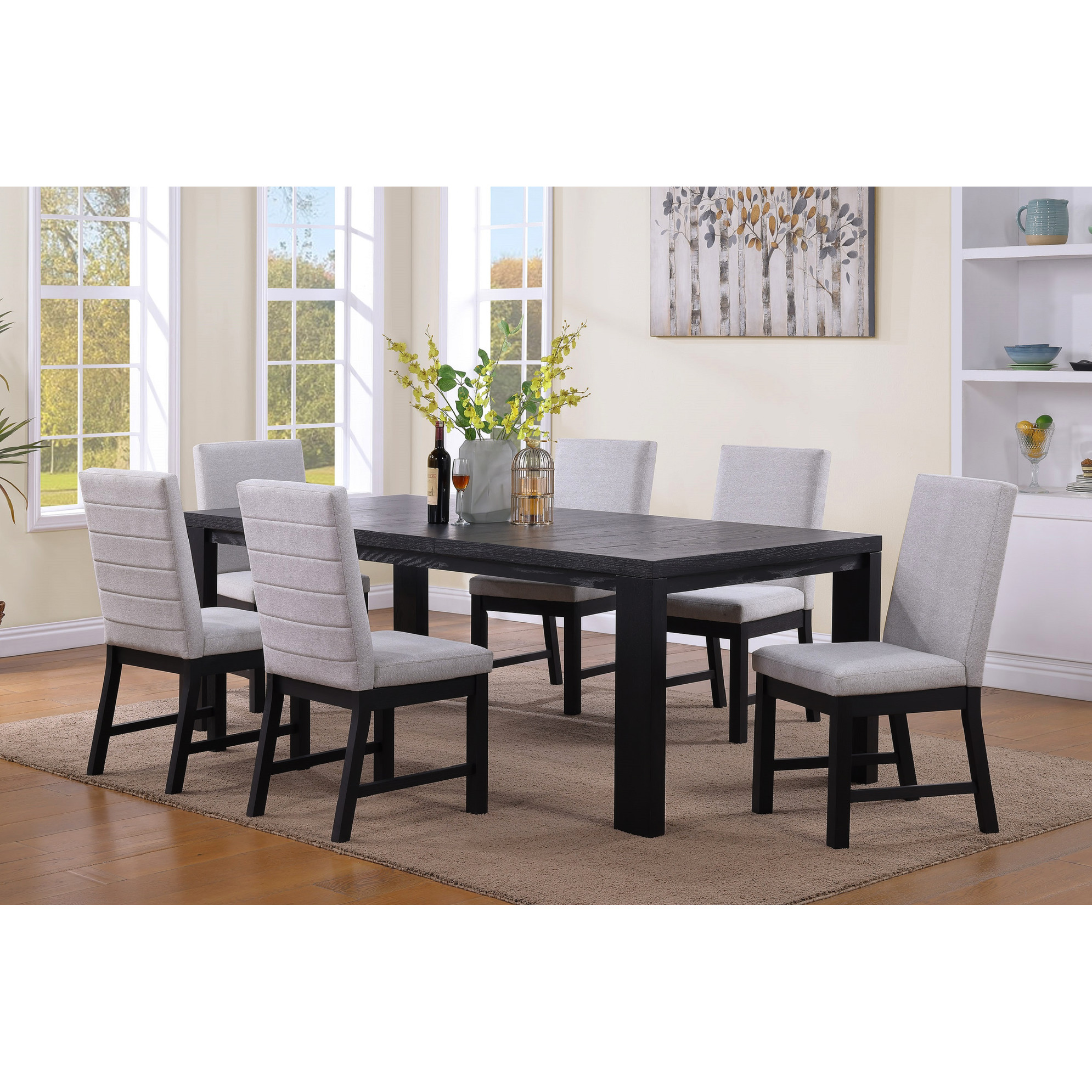 Elodie 7-piece Rectangular Extension Leaf Dining Set Black