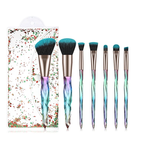 7-Pc Makeup Brush Set Premium Synthetic Bristles Foundation Eyeshadow Eyebrow Blush Concealer Brushes + PVC Quicksand Bag Multicolor Professional Kit