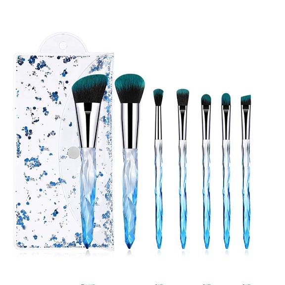 7-Pc Makeup Brush Set Premium Synthetic Bristles Foundation Eyeshadow Eyebrow Blush Concealer Brushes + PVC Quicksand Bag Multicolor Professional Kit