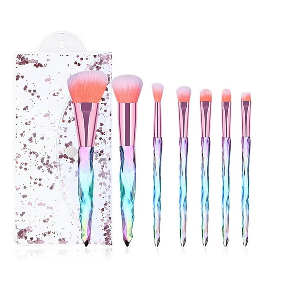 7-Pc Makeup Brush Set Premium Synthetic Bristles Foundation Eyeshadow Eyebrow Blush Concealer Brushes + PVC Quicksand Bag Multicolor Professional Kit