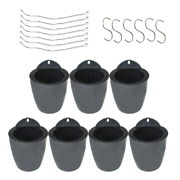 7-Pcs 3.1" Black Wall-Mounted Plastic Plant Pots Decorative Flowerpots with Hooks & Absorbent Cotton Threads, Automatic Watering Plant Flowerpot 3.1 inches