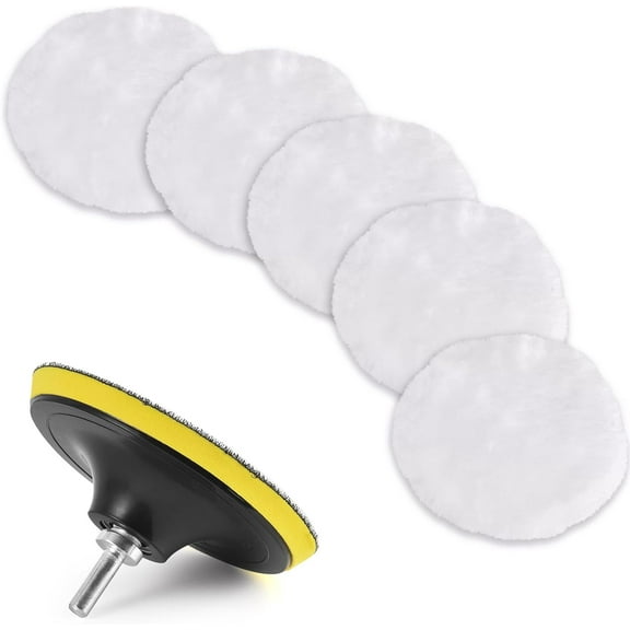 7 Pcs 3 Inch (80 mm) Wool Buffing Polishing Pad Car Polisher Buffer Drill Attachment with M10 Adapter