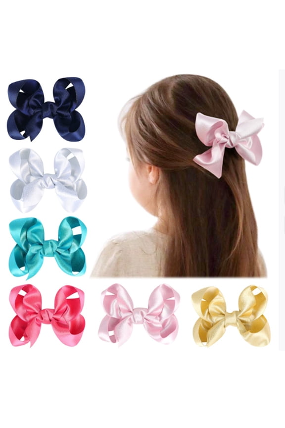 6-Pack 4-Inch Girls Hair Bows Gift Set Colorful Alligator Clip Hair Accessories for Toddlers, Kids & Baby Girls TIKA