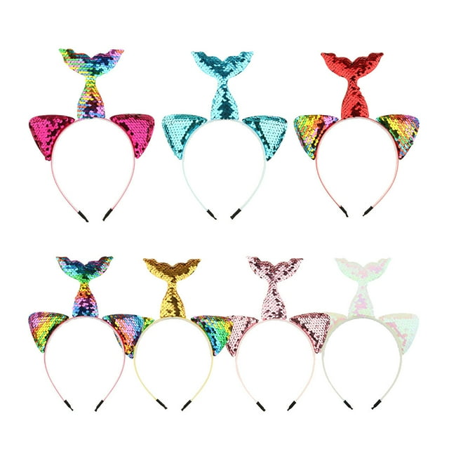 7 Pcs 7 Colors Mermaid Headband Glitter Sequins Headdress Girl Birthday Masquerade Dancing Party