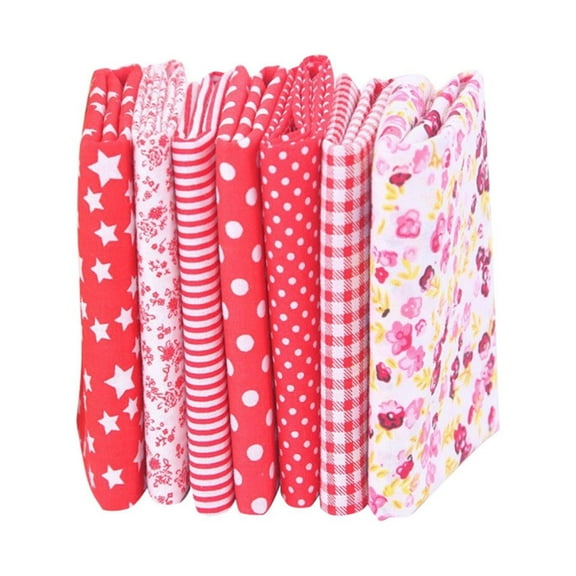 7 Pcs 9.84x9.84 Inch Cotton Craft Fabric Bundle Squares Patchwork DIY Sewing Scrapbooking Quilting Floral Dot Pattern Craft and Hobby Fabric for DIY Crafts Projects Supplies, Red