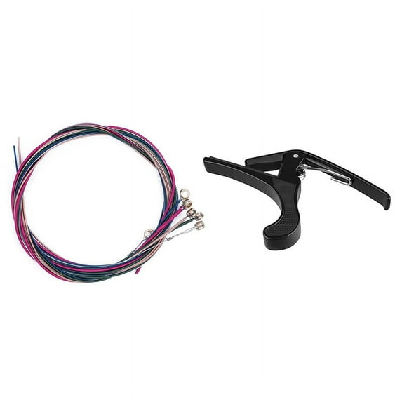 7 Pcs Acoustic Guitar Accessories: 6 Pcs Rainbow Colorful Color String for Acoustic Guitar & 1 Pcs Premium Quick Change Folk Acoustic Electric Guitar Banjo Trigger Capo Key Clamp
