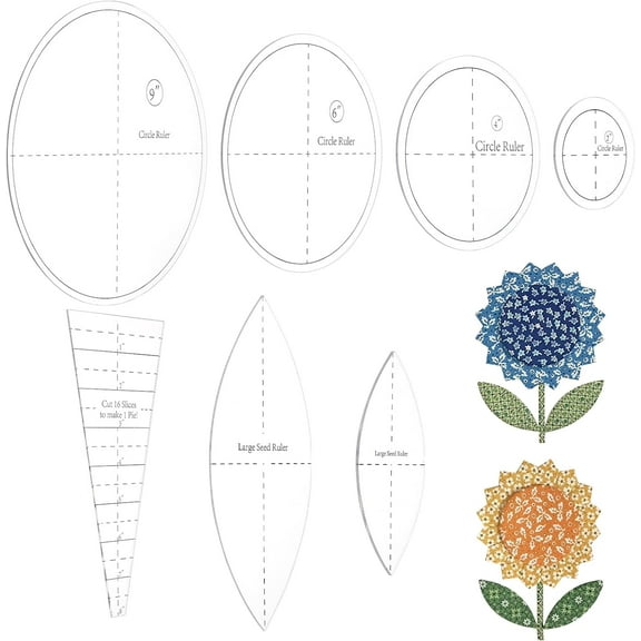 7 Pcs Acrylic Sunflower Quilt Template Set Acrylic Clear Cutting Rulers Quilting Sewing Tools Hand Patchwork for Professional Tailors Apprentices DIY Crafts Embroider