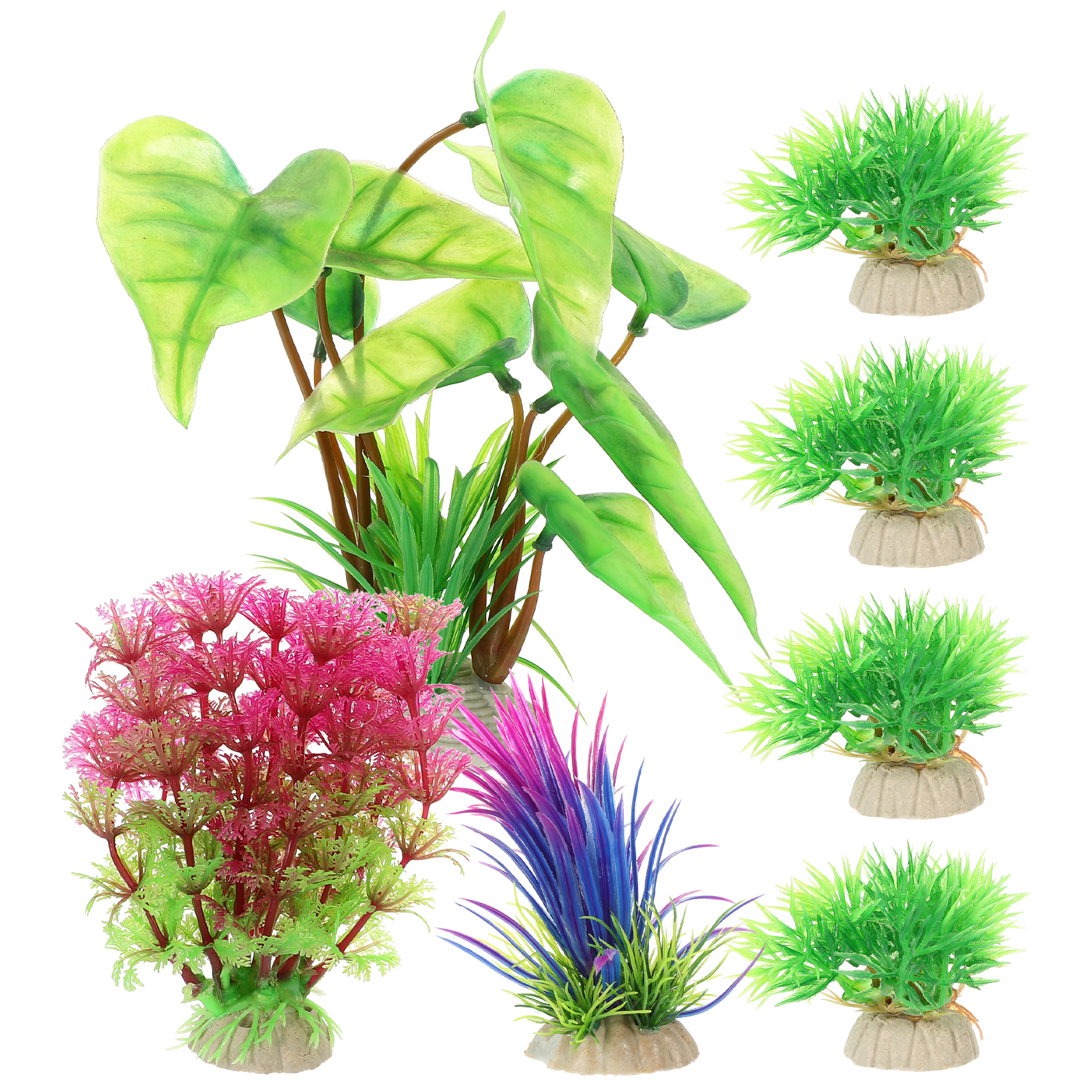 7 Pcs Aquarium Landscaping Fishtank Decorations Fake Plants Plastic
