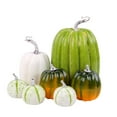 thumbnail image 1 of 7 Pcs Assorted Artificial Teal Blue Pumpkins Halloween Faux Coastal Decorative Foam Pumpkins for Fall Baby Shower Thanksgiving Halloween Table Centerpiece Shelf Mantel Decor, Green, 1 of 5