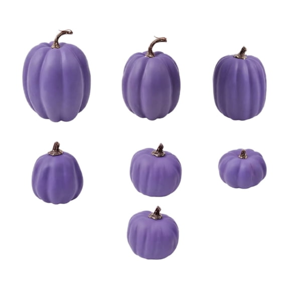7 Pcs Assorted Purple Plastic Pumpkins for Decorating - Artificial Foam Pumpkins for Fall Decor, Thanksgiving, Halloween, Wedding & Party, DIY Craft Fake Pumpkin for Table Centerpiece