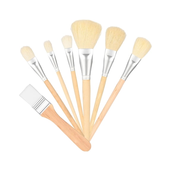 7 Pcs Assorted Size Goat Hair Mop Paint Brushes with Wooden Handle, Soft Blending Artist Brush Kit, Multipurpose for Acrylic, Watercolor, Oil Painting, Face & Body Art, Gilding & Color Softening