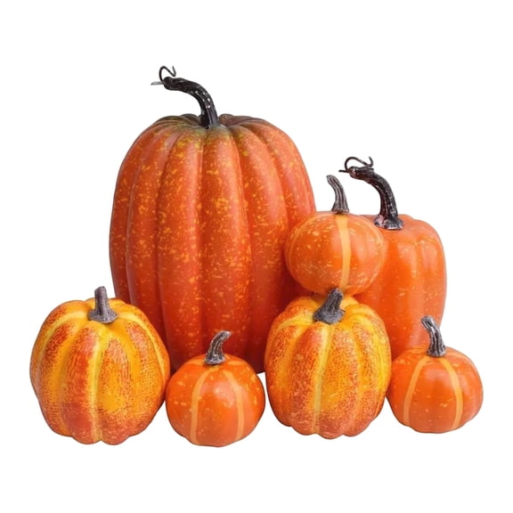 7 Pcs Assorted Sizes Artificial Pumpkins Fall Decor Fake Faux Foam Pumpkins for Halloween Thanksgiving Harvest Home Table Decor Value Bundle Halloween Gifts