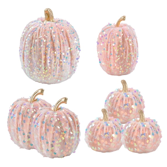 7 Pcs Assorted Sizes Artificial Pumpkins Fall Decor Fake Faux Foam Pumpkins for Halloween Thanksgiving Harvest Home Table Decor (Pink)