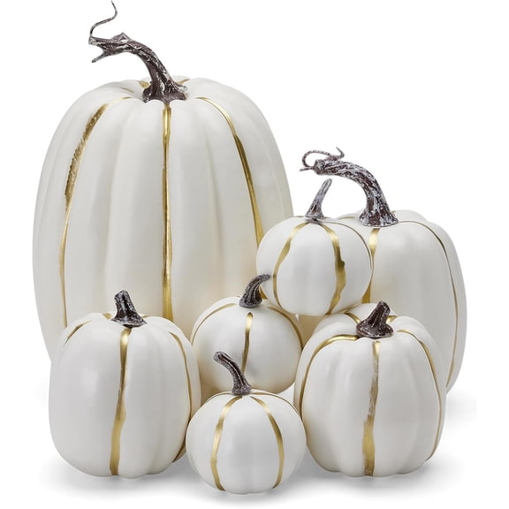 7 Pcs Assorted Sizes Artificial Pumpkins Fall Decor Fake Faux Foam Pumpkins for Halloween Thanksgiving Harvest Home Table Decor