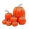 thumbnail image 1 of 7 Pcs Assorted Sizes Fall Artificial Pumpkins, Fall Pumpkin Decor, Autumn Pumpkins, Harvest Seasonal Accent, Halloween Pumpkins, Thanksgiving Halloween Festive Tabletop Decoration for Home, 1 of 5