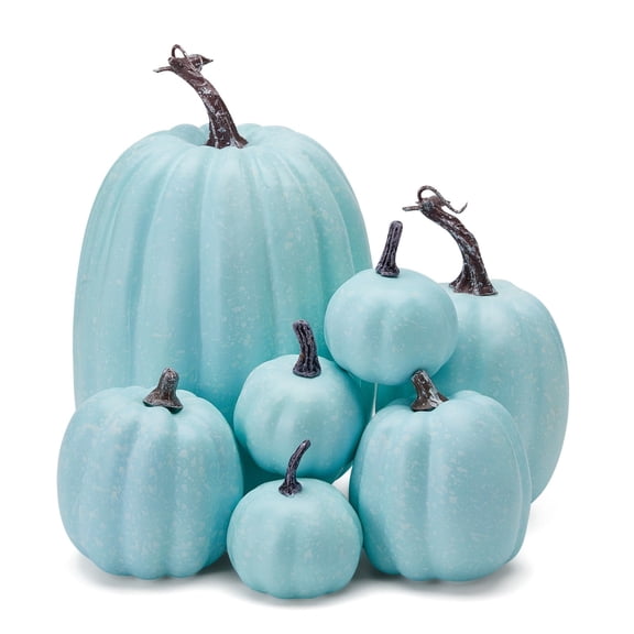 7 Pcs Assorted Sizes Fall Artificial Pumpkins Harvest Pumpkins Faux Foam Pumpkins for Fall Autumn Season Halloween Thanksgiving Harvest Holiday Season Festive Tabletop Decoration Value Bundle Hallowe